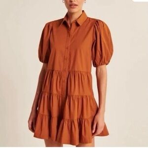Abercrombie & Fitch Rust Orange Button-Front Tiered Dress